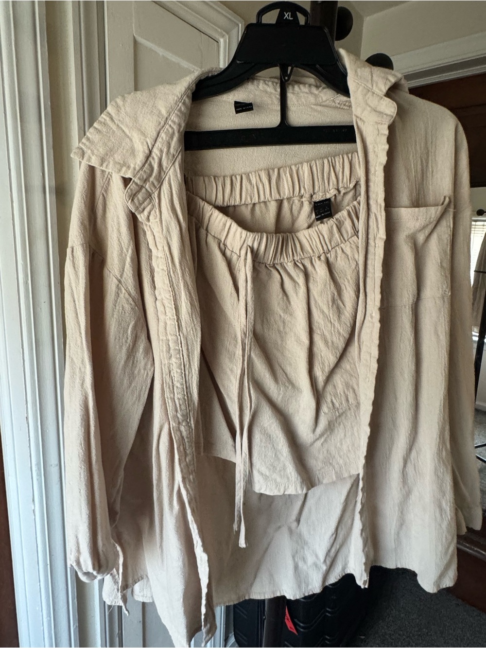 Light Cream Women's 2 piece set - Casual Open Front & shorts